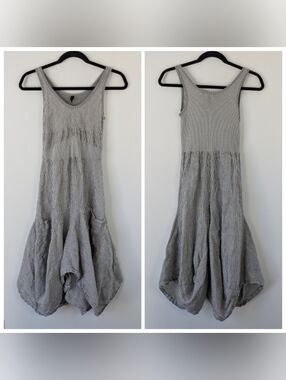 Inizio Linen Asymmetrical Gathered Tank Dress Size S Lagenlook Minimalist